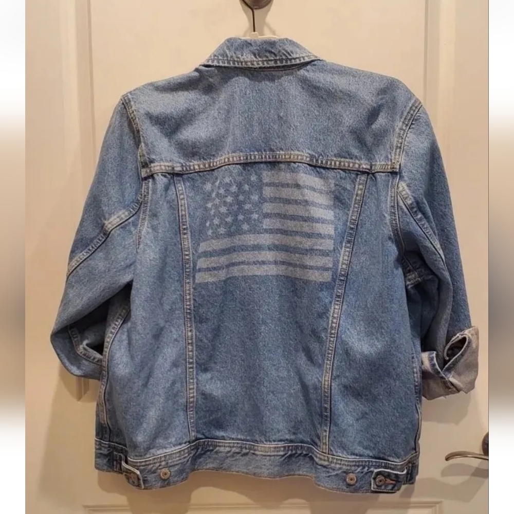 OLD NAVY Women's AMERICAN FLAG Denim/Jean Jacket~Medium Wash~XL